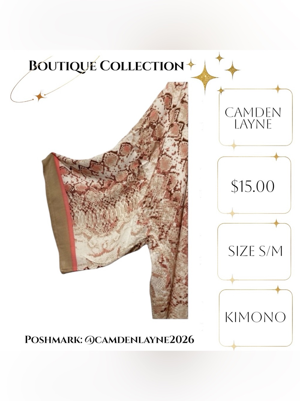 Caden Lane Neutral Snake-Print Kimono with Rust Trim - Picture 7 of 10
